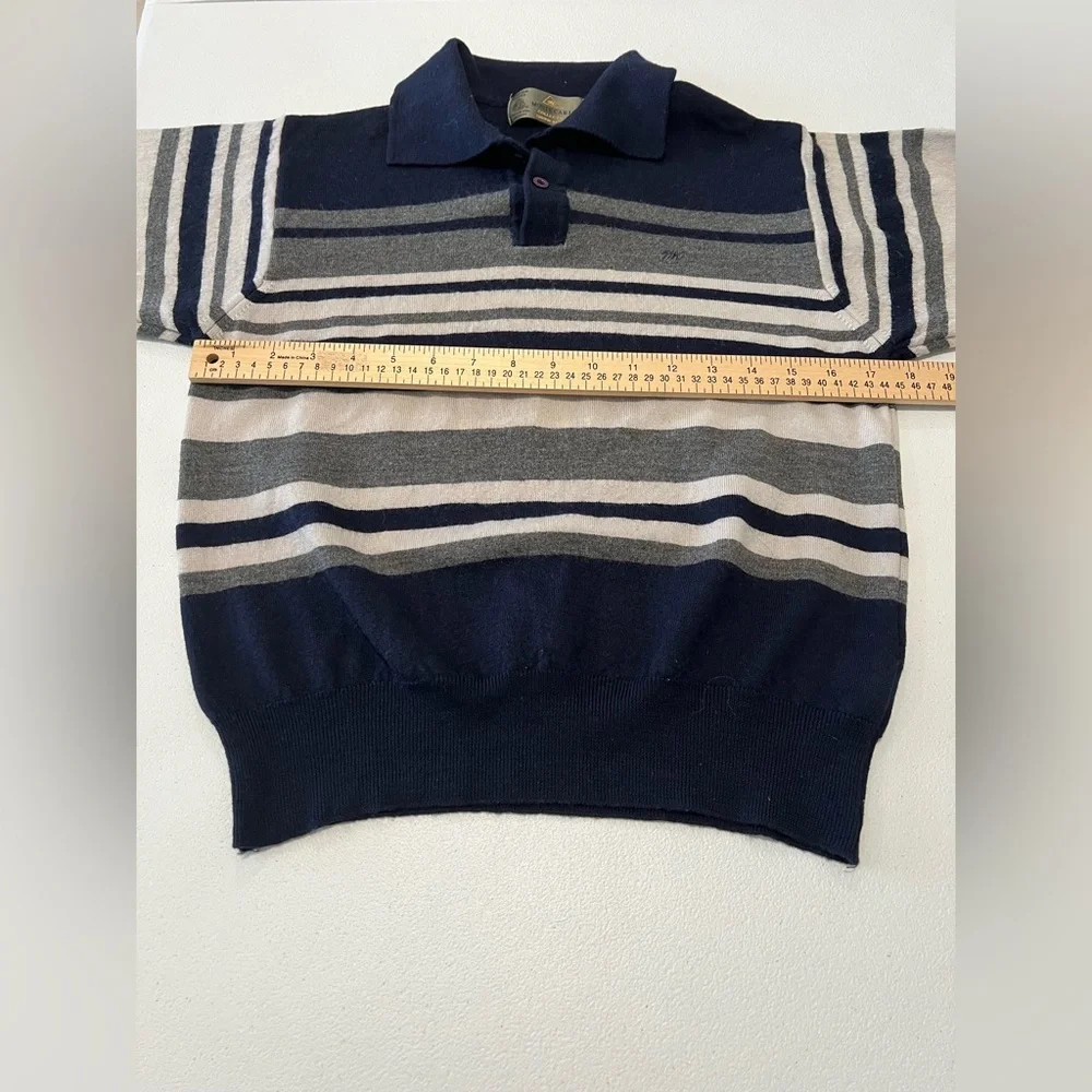 Monte Carlo striped sweater 1/4 button 100 % MAGNA WOOL collar Sz 40 12/14Years